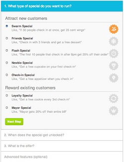 Choose the Type of Foursquare Special